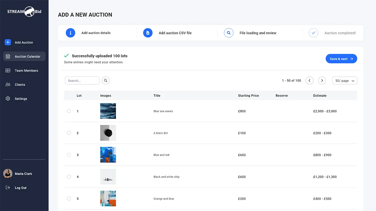 Online auction management system StreamBid.